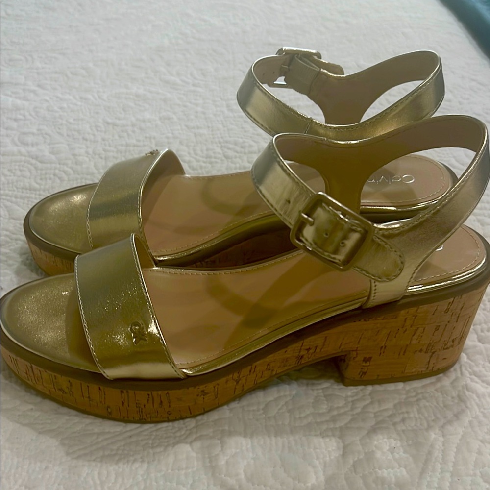 Gold Platform Sandals with Chunky Heel